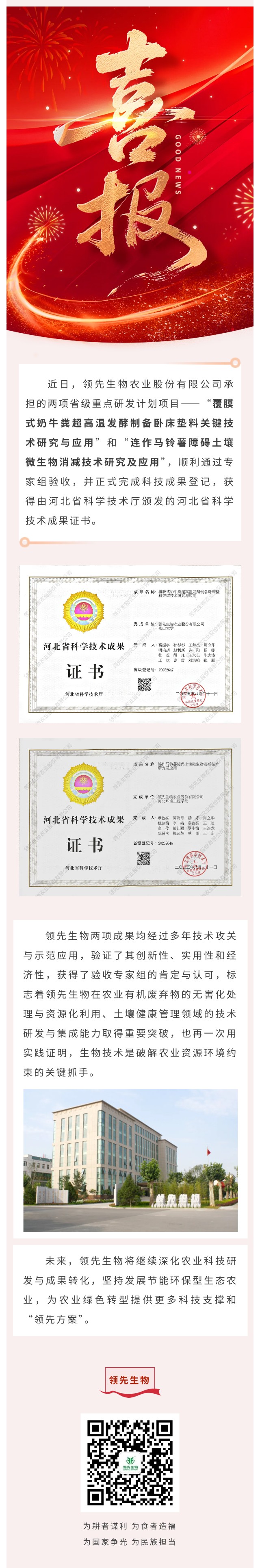 【喜訊】領(lǐng)先生物斬獲兩項省級科技成果！